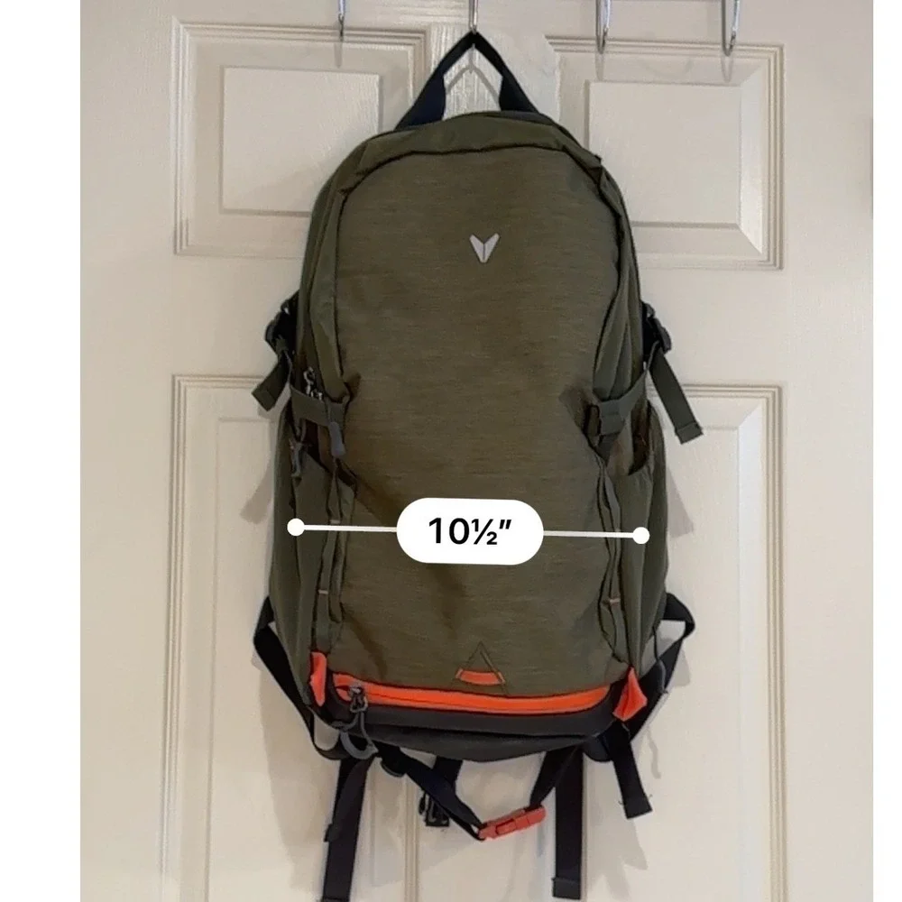 Bondka Backpack Olive Green Orange Trim Hiking Travel Commuter Daypack 17in